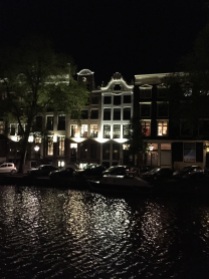 Canal houses at night